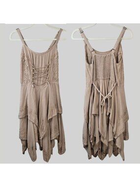 Fairy Mini Dress S/M Embroidered Layered Handkerchief Hem Boho Victorian Renfair